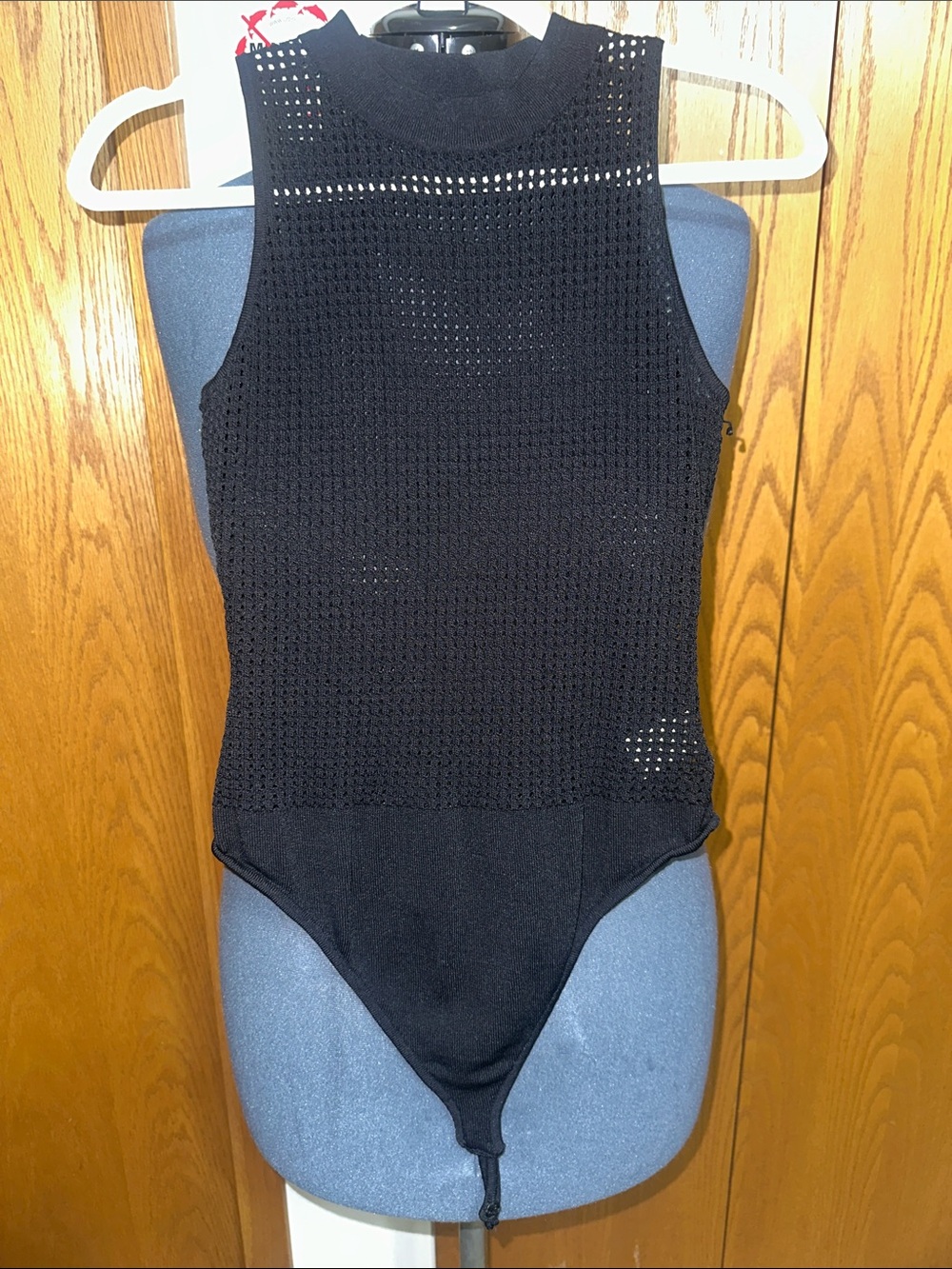 AKIRA Black Sleeveless Open-Knit High-Neck Bodysuit